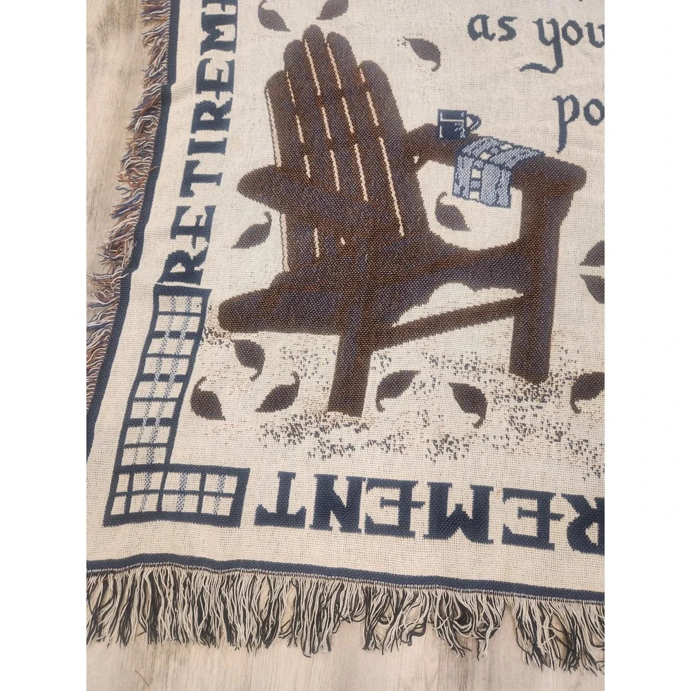 Vintage Retirement Tapestry Throw Blanket With Quote Large 68 X 52 Fringed Edges
